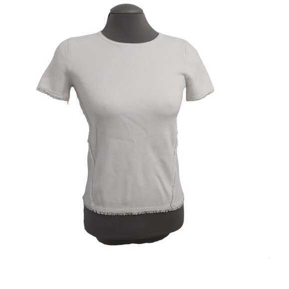 Banana Republic Milano Tee White Fringed T-Shirt Women Size Small Rayon Blend - Picture 1 of 12